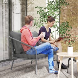 Puutarhasohva ulkokäyttöön 2-istuttava PE-rottinki 112 x 72 x 76 cm harmaa tyynyillä