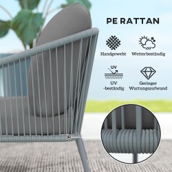 Puutarhasohva ulkokäyttöön 2-istuttava PE-rottinki 112 x 72 x 76 cm harmaa tyynyillä