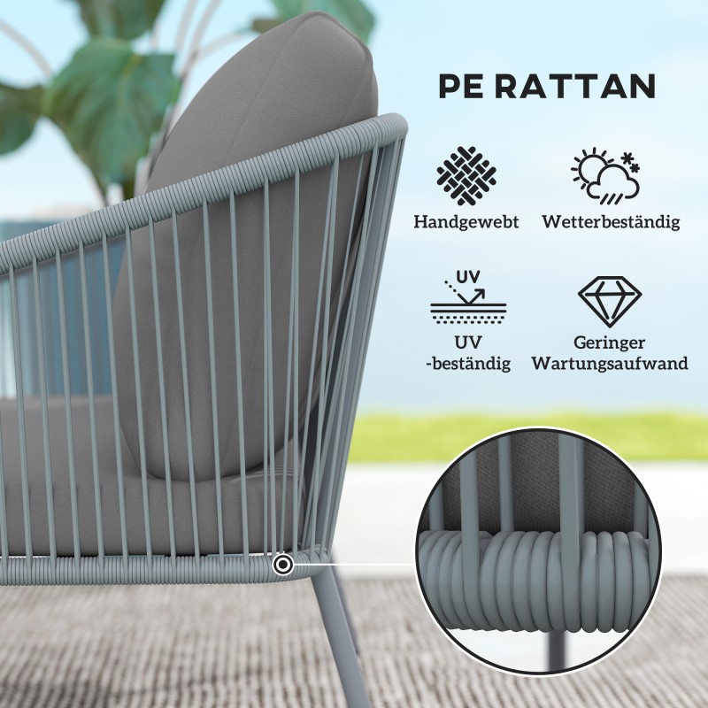 Puutarhasohva ulkokäyttöön 2-istuttava PE-rottinki 112 x 72 x 76 cm harmaa tyynyillä