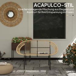 Puutarhapenkki 2 hengen, teräsrunko ja PE-punos, 126x72x83 cm, khaki-musta, 260 kg