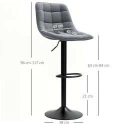 Baarituoli 2 kpl, säädettävä ja kääntyvä, selkänojalla ja jalkatuella, chenilleverhoilu, tummanharmaa