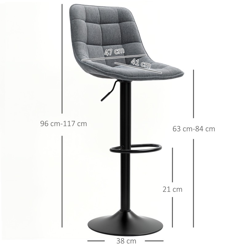 Baarituoli 2 kpl, säädettävä ja kääntyvä, selkänojalla ja jalkatuella, chenilleverhoilu, tummanharmaa