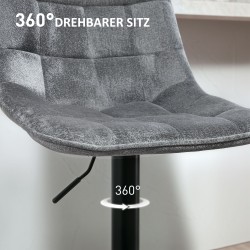 Baarituoli 2 kpl, säädettävä ja kääntyvä, selkänojalla ja jalkatuella, chenilleverhoilu, tummanharmaa