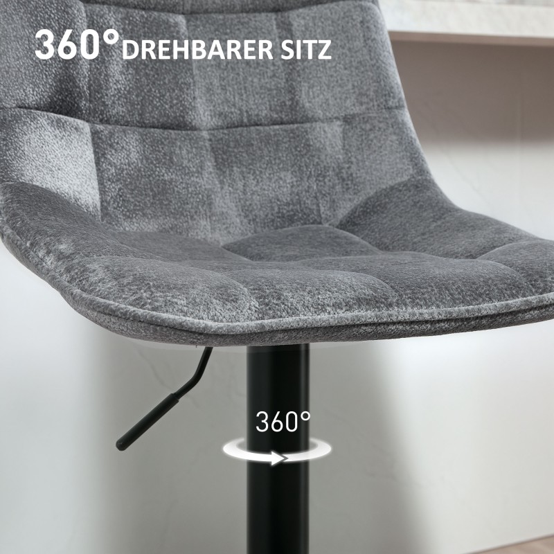 Baarituoli 2 kpl, säädettävä ja kääntyvä, selkänojalla ja jalkatuella, chenilleverhoilu, tummanharmaa