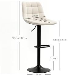 Säädettävä baarituoli selkänojalla, 2 kpl, pyörivä, pehmustettu chenillekangas, beige