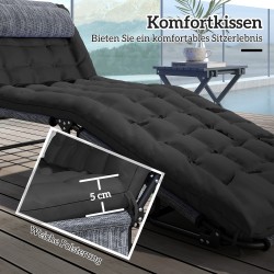 Taitettava aurinkotuoli puutarhaan, 4-asentoinen selkänoja, päätyyny ja sivutasku, musta