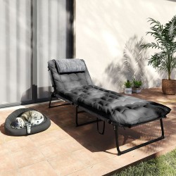 Taitettava aurinkotuoli puutarhaan, 4-asentoinen selkänoja, päätyyny ja sivutasku, musta