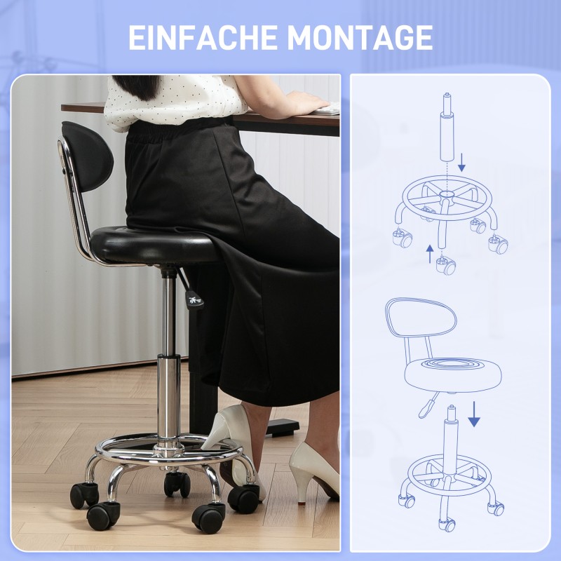 Pyörällinen työtuoli selkänojalla ja jalkatuella, keinonahka, säädettävä, musta