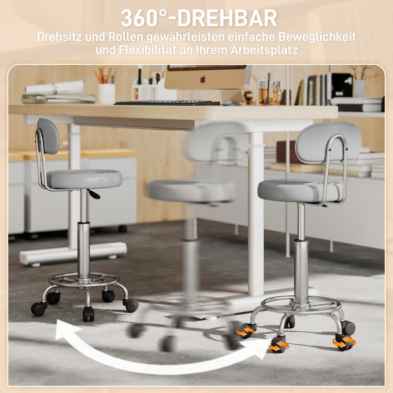 Työjakkara selkänojalla ja jalkatuella, säädettävä, tekonahkaa, harmaa