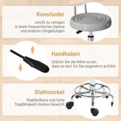 Työjakkara selkänojalla ja jalkatuella, säädettävä, tekonahkaa, harmaa