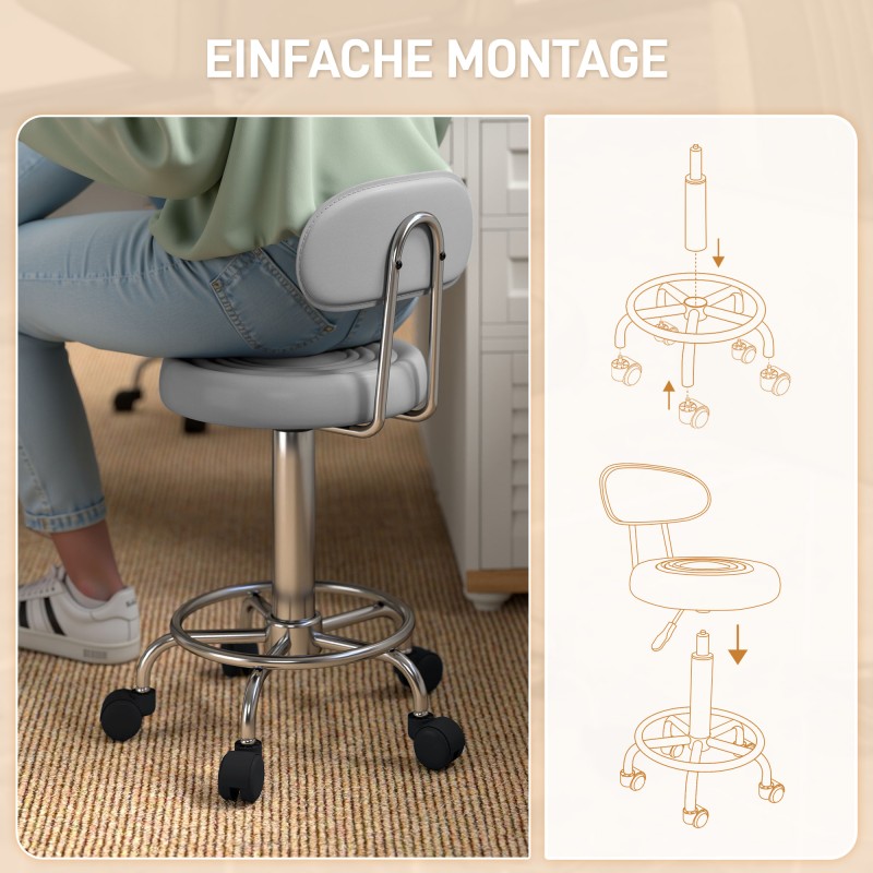 Työjakkara selkänojalla ja jalkatuella, säädettävä, tekonahkaa, harmaa