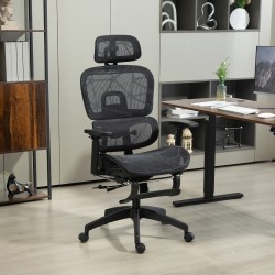 Ergonominen työtuoli toimistoon, mesh-verkkokangas, säädettävä selkänoja ja niskatuki, musta
