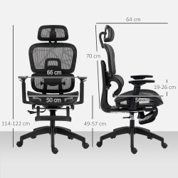 Ergonominen työtuoli toimistoon, mesh-verkkokangas, säädettävä selkänoja ja niskatuki, musta
