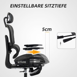 Ergonominen työtuoli toimistoon, mesh-verkkokangas, säädettävä selkänoja ja niskatuki, musta