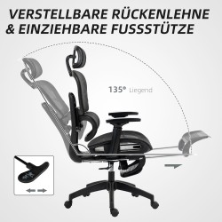 Ergonominen työtuoli toimistoon, mesh-verkkokangas, säädettävä selkänoja ja niskatuki, musta