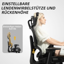 Ergonominen työtuoli toimistoon, mesh-verkkokangas, säädettävä selkänoja ja niskatuki, musta