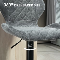 Säädettävät baarituolit keittiöön 2 kpl, selkänojalla, chenille-kangas, harmaa-musta