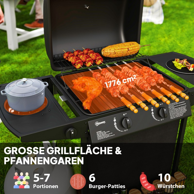 Kaasugrilli 3 polttimella ja sivukeittimellä 7 kW, 107 x 54 x 96 cm, musta