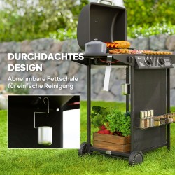 Kaasugrilli 3 polttimella ja sivukeittimellä 7 kW, 107 x 54 x 96 cm, musta