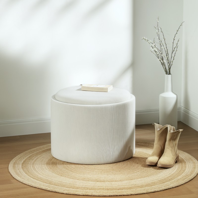 Säilytysrahi sohvapöydällä Ø56 cm chenille MDF cremevalkoinen