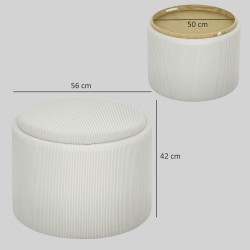 Säilytysrahi sohvapöydällä Ø56 cm chenille MDF cremevalkoinen