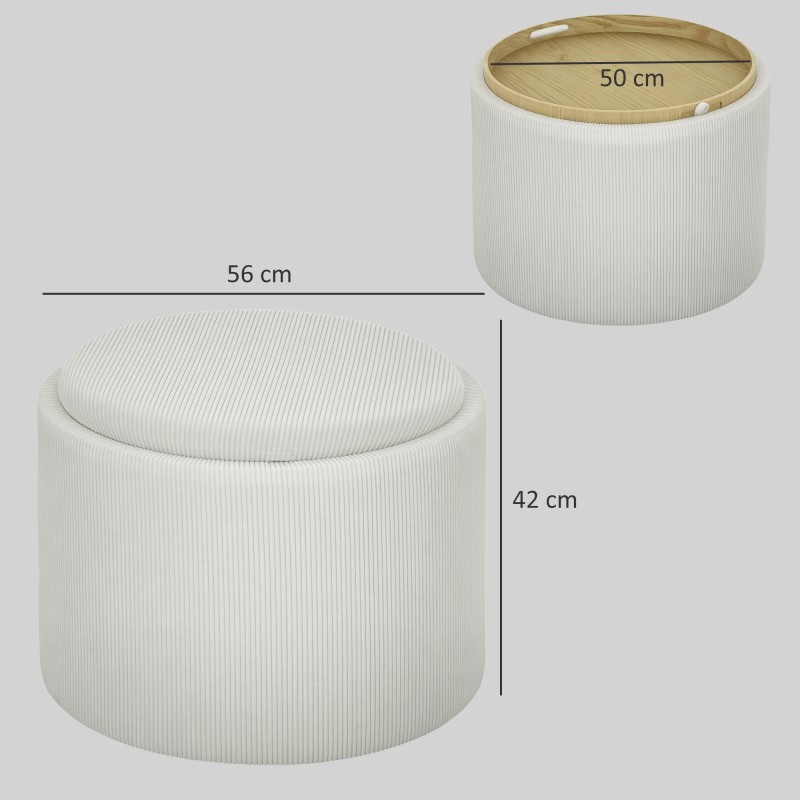Säilytysrahi sohvapöydällä Ø56 cm chenille MDF cremevalkoinen