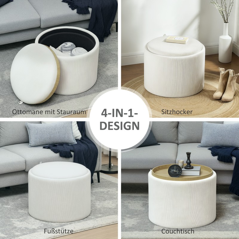 Säilytysrahi sohvapöydällä Ø56 cm chenille MDF cremevalkoinen