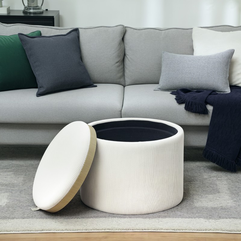 Säilytysrahi sohvapöydällä Ø56 cm chenille MDF cremevalkoinen