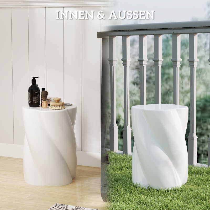 Keraaminen istuinjakkara ulko- ja sisäkäyttöön, spiraalimuoto, Ø33 x 45 cm, 120 kg, valkoinen