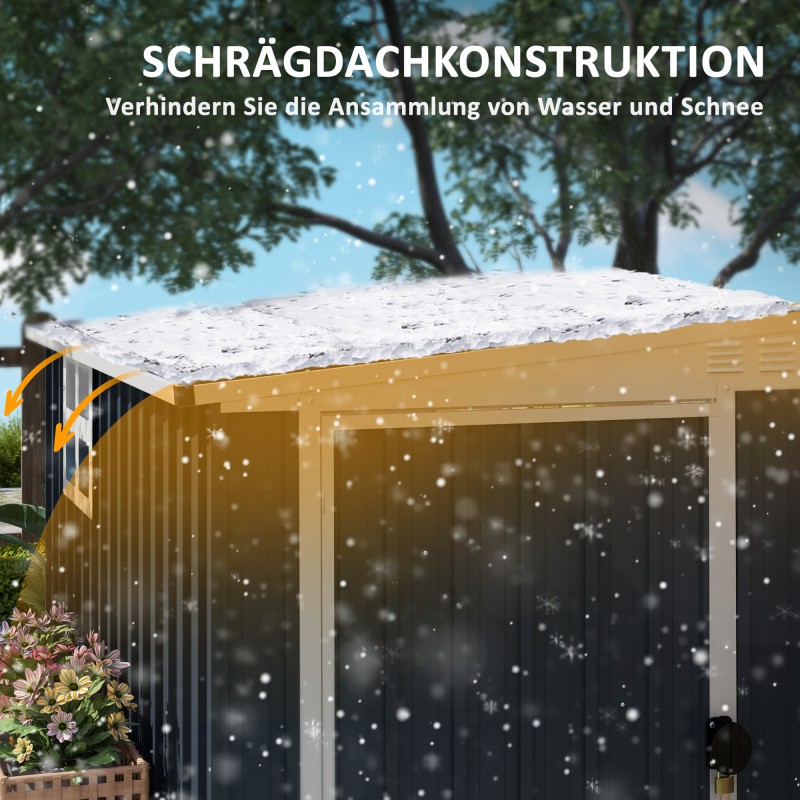 Pihavarasto puutarhatyökaluille, sinkitty teräs, 2,7 m², lukittava, tuuletusaukot ja ikkuna, tummanharmaa