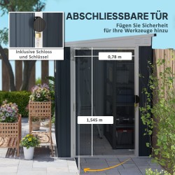 Pihavarasto ja puutarhatyökalujen säilytyssuoja, teräs, ikkuna, ilmanvaihto, lukittava, tummanharmaa