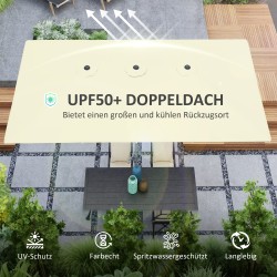 Kaksipuolinen terassivarjo alumiinirungolla 451 x 264 cm, cremevalkoinen