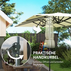 Kaksipuolinen terassivarjo alumiinirungolla 451 x 264 cm, cremevalkoinen