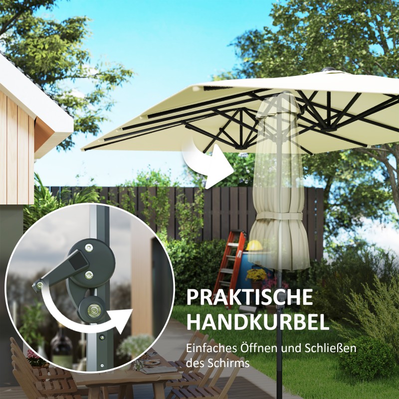 Kaksipuolinen terassivarjo alumiinirungolla 451 x 264 cm, cremevalkoinen