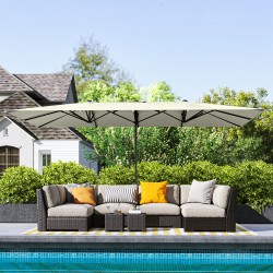 Kaksipuolinen terassivarjo alumiinirungolla 451 x 264 cm, cremevalkoinen