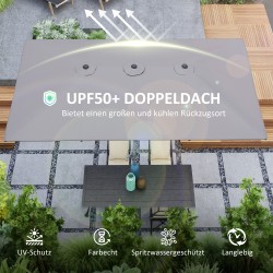 Kaksipuolinen terassivarjo ulkokäyttöön, alumiinirunko, 451 x 264 cm, tummanharmaa
