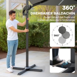 Sivuvarjo LED-aurinkokennovalolla, alumiini, Ø300 cm, korkeussäädettävä, UV-suoja UPF 50+, tummanharmaa