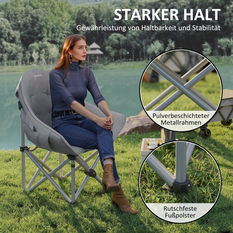 Retkituoli taitettava pehmustettu keinonahka metalli sivutasku kuljetuspussi 120 kg tummanharmaa