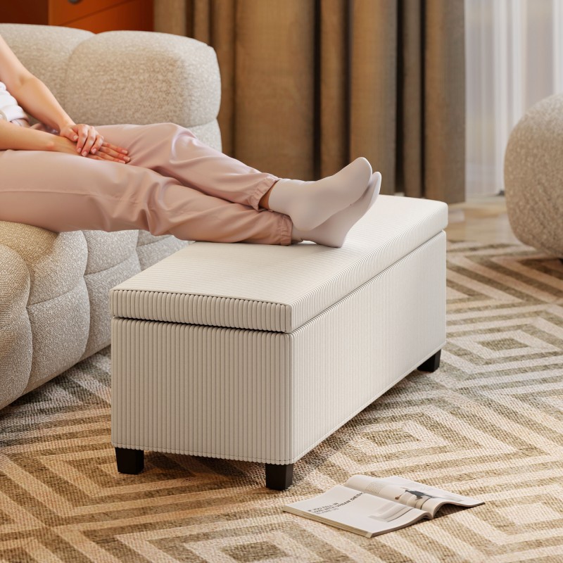 Säilytyspenkki teräsrungolla 112x42x40 cm 84 L beige vakosametti