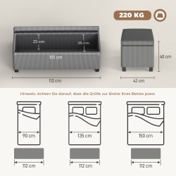 Säilytyspenkki olohuoneeseen ja makuuhuoneeseen, vakosamettia, 112x42x40 cm, 84 l, harmaa