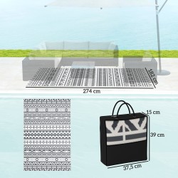 Ulkomatto boho-tyyliin, säänkestävä polypropeeni, 182 x 274 cm, tummanharmaa/valkoinen