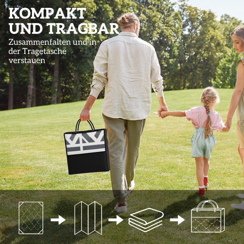 Ulkomatto boho-tyyliin, säänkestävä polypropeeni, 182 x 274 cm, tummanharmaa/valkoinen