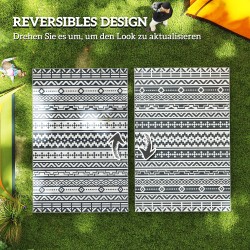 Ulkomatto boho-tyyliin, säänkestävä polypropeeni, 182 x 274 cm, tummanharmaa/valkoinen