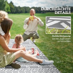 Ulkomatto boho-tyyliin, säänkestävä polypropeeni, 182 x 274 cm, tummanharmaa/valkoinen