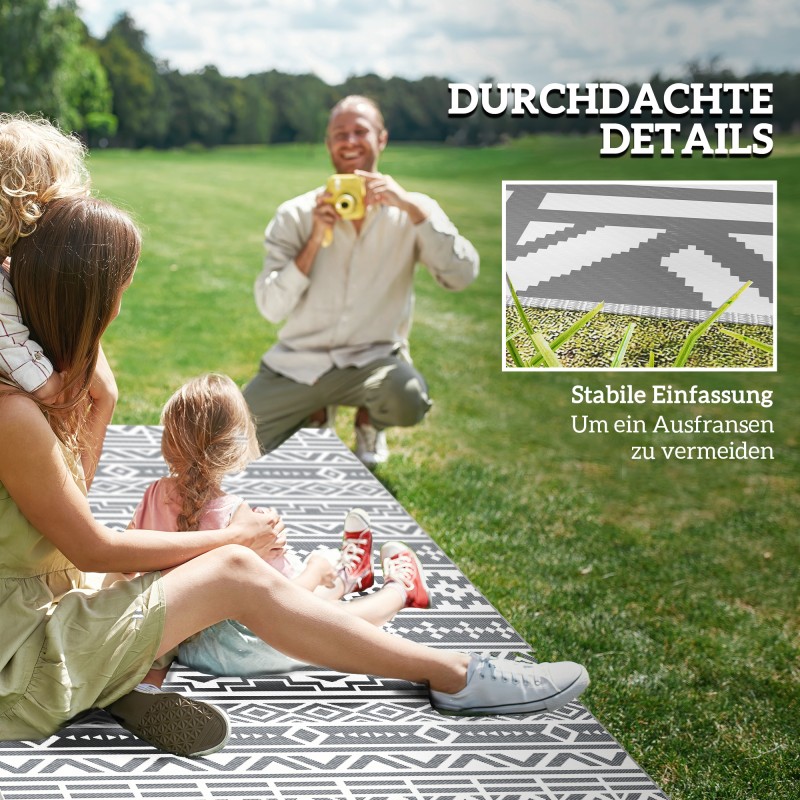 Ulkomatto boho-tyyliin, säänkestävä polypropeeni, 182 x 274 cm, tummanharmaa/valkoinen