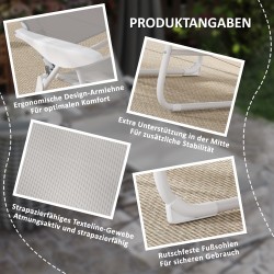 Taitettava puutarhatuoli lepotuoli niskatyynyllä, metallirunko ja verkkokangas, 160 x 66 x 98 cm, vaaleanharmaa