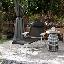 Taitettava puutarhatuoli lepotuoli 4-asentoinen selkänoja niskatyyny metallirunko 160x66x98 cm musta
