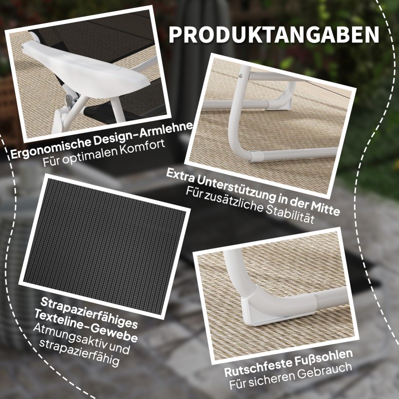 Taitettava puutarhatuoli lepotuoli 4-asentoinen selkänoja niskatyyny metallirunko 160x66x98 cm musta