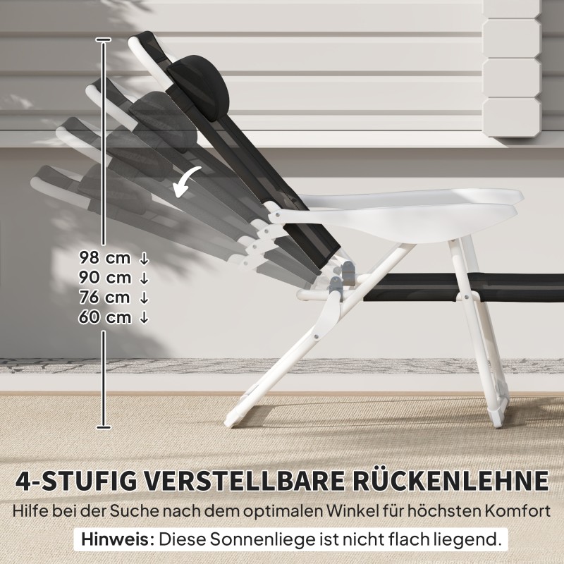 Taitettava puutarhatuoli lepotuoli 4-asentoinen selkänoja niskatyyny metallirunko 160x66x98 cm musta