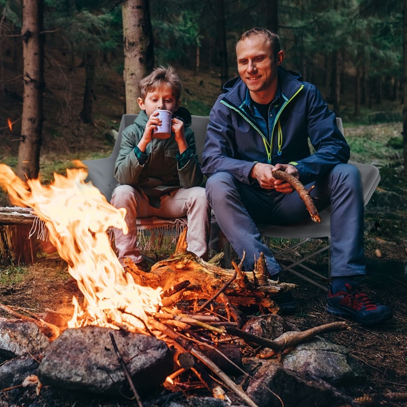Kokoontaitettava kahden hengen retkituoli, metallirunko ja 600D Oxford-kangas, kantavuus 240 kg, harmaa